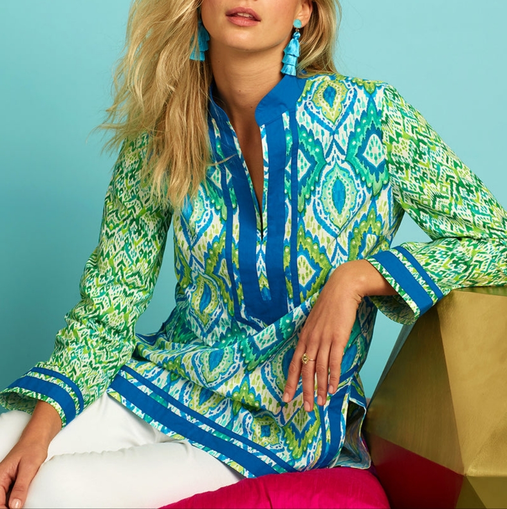 NICOBLU Jungle Green Ikat Print Tunic
